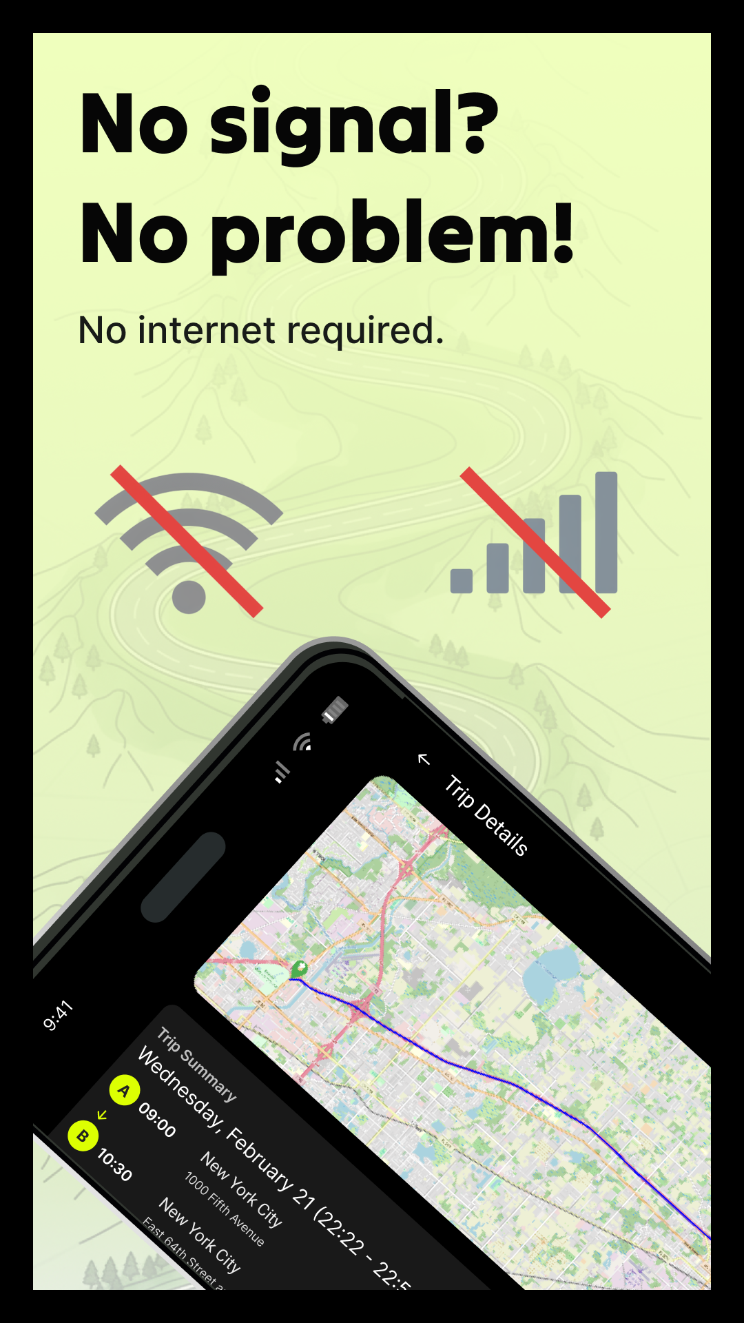 DrivingTracker works offline with no internet required